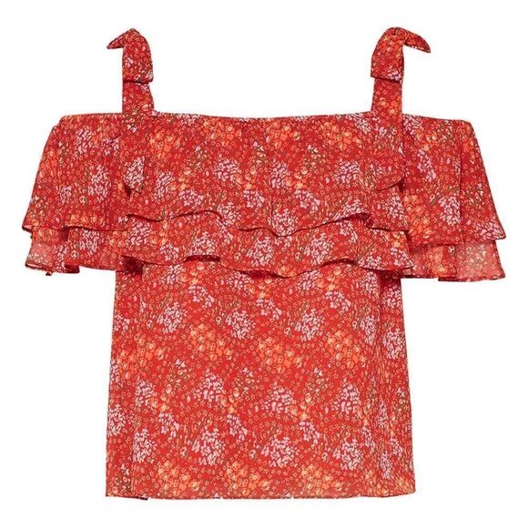 Rebecca Minkoff Red Floral Jamie Top Off Shoulders - Picture 15 of 16
